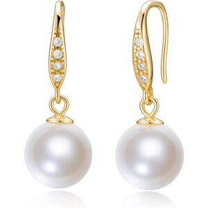 Women's Sterling Silver 925 CZ Simulated White Pearl Drop Earrings Jewelry